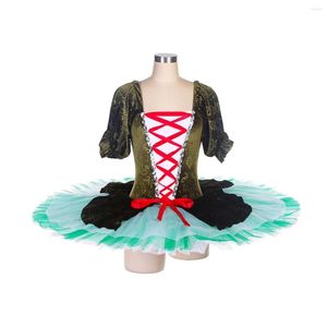 Stage Wear Professional Esmeralda Ballet Dance Tutu Green Ballerina Fluffy Yarn Skirt With Elastic Fleece And Exquisite Lace