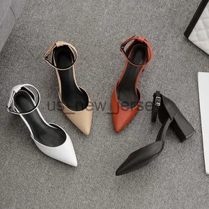 Sandals BaoYaFang Orange coral Leather Sandals Women Thick Heel Fashion shoes woman Ladies sandals ankle Strap Shoe Pointed Toe Buckle J230608