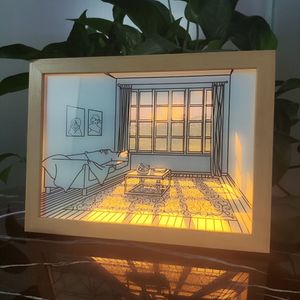 Cornici Led Light Painting Frame USB Plug Dimming Wall Artwork Lampada da tavolo Gift Indoor Sunlight Window Wooden Po Night Luminous 230608