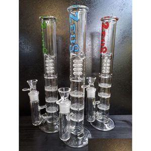 Smoking Pipes Three Layer Honeycomb Ablets Filter Bongs Recycler Water Pipe Glass Bong 12.5 Inches 18.8Mm Joint Drop Delivery Home G Dhxyj