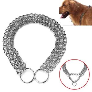 Krage metall hund krage järn husdjur kedja tre rader p kedja justerbar rostfritt stål krage för stora hundar halsband martingale pitbull