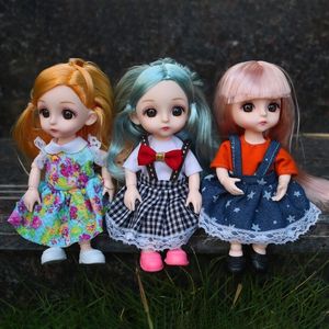 Dolls 16CM BJD Doll 13 Ball Joints Soft Multicolor Wig Fashion With Shoes Clothes Outfit Makeup Dress Up Baby Girl Gift Toy 230607