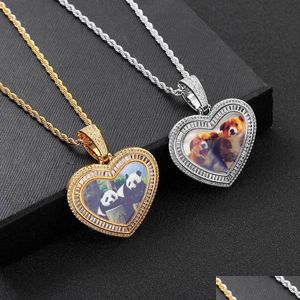 Colares com pingente Hip Hop Lover Heart Custom P O Bling Memorial Frame Medalha Drop Delivery Jóias Pingentes Dh4Dr