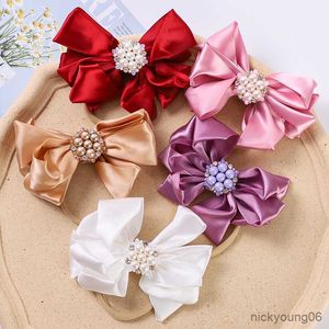 Hårtillbehör Webbing Girl Bows Big Head Band Baby pannband Pärl Diamanter Child Stretchy Hairbands Skinny Spädbarn Fast Color R230608