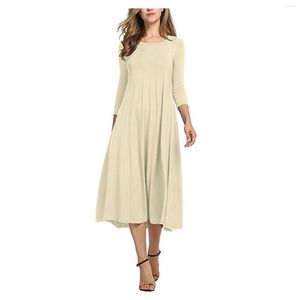 Casual Dresses Round Neck Large Swing Dress Women's Solid Color Mid-längd kjol Urban Leisure Size 2023 Summer Party