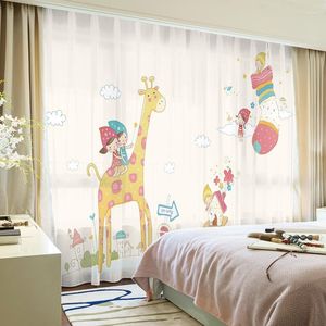 Cortina de janela de chiffon personalizada cortina pendurada para berçário crianças sala de estar girafa meia meninas caqui cinza marrom rosa azul