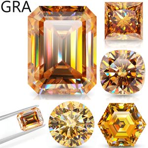 Löst diamanter Champagne Yellow Loose 100% Real Lab Gemstone Stones for Women Jewelry Diamond Ring Material GRA Roundemerald Cut 230607