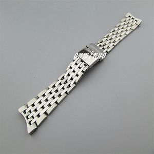 22mm ny högkvalitativ SS -polering borstade böjda slutklockband armband för Breitling Watch258w