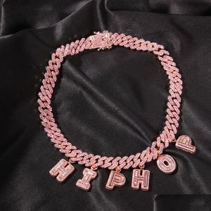 Colares com pingente Topbling Az Custom Name Letters Bracelets 12Mm Cuban Link Chain Pulseira Banhado a Ouro Rosa Drop Delivery Jóias Caneta Dhl6U