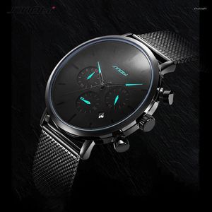 Нарученные часы Sinobi Fashion Ultra Thin Watch Men Водонепроницаемые стальные сетки Спортивные часы роскошные хронограф мужской свидание