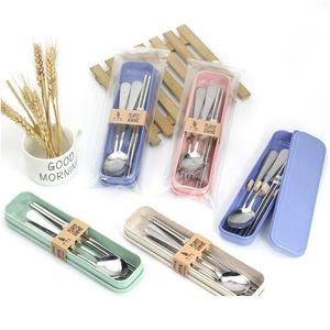 Dinnerware Sets Gift Flip Cover Open Stainless Steel Tableware Threepiece Set Durable Chopstick Spoon Fork Dh0042 Drop Delivery Home Dh06Z