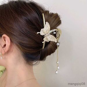 Other Elegant Tassel Butterfly Pearl Grab Clip Flower Large Shark Ponytail Women's Fashion Sweet Hair Accessories R230608