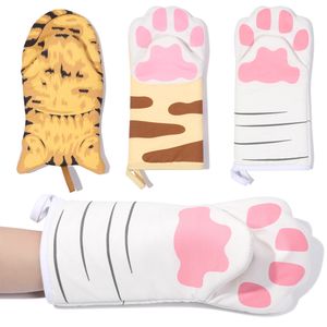 Oven Mitts 1PC 3D Cartoon Animal Cat Paws Long Cotton Baking Insulation Gloves Microwave Heat Resistant NonSlip Kitchen 230608