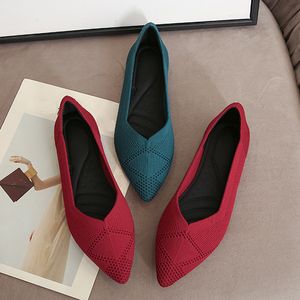 2023 Stretch Knitted Ballet Flats Women Pointed Toe Mesh Loafers Casual Boat Shoes Breathable Pregnant Shoes Moccasin Plus Size