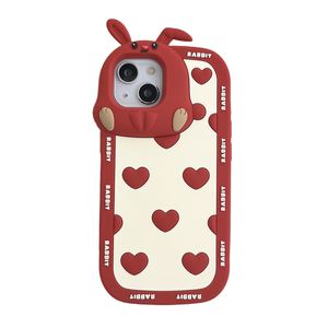 free DHL wholesale Korean ins Cute Love heart Rabbit ear Red 3D Phone Case For iPhone 14 13 12 11 Pro Max 14pro 13pro Silicone Protective Soft Cove