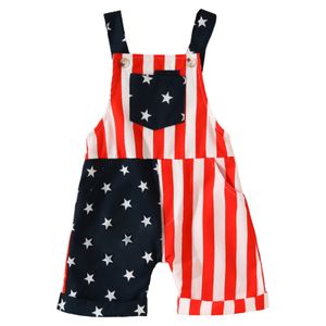 Overaller sommar småbarn flickor ärmlös självständighetsdag randiga tryck jumpsuit baby flicka klänningar formella 230608