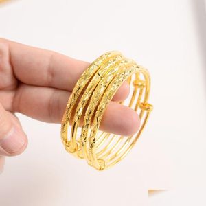 Bangle Dubai Fine Gold Yellow Solid GF Armband Africa Jewelry Circlet Gift 1pc eller 4 PC Elasticity Open Pushandpl Wholesale Drop Del DHTVD