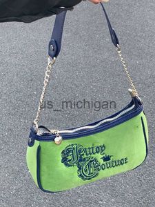 Sacos de noite Y2K Vintage Coreano Ombro Verde Axilas Tote Bags Senhoras Sling Velvet Axila Bolsas Bolsas Festivas Bagutte Bolsas Femininas J230608