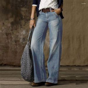 Jeans da donna 2023 Stile vintage da donna Moda allentata Pantaloni a gamba larga in denim a vita media Pantaloni da donna casual da strada S-3XL Drop Ship