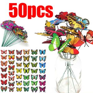 Dekoracje ogrodowe 50pcsset motyle sadza do tyłu kolorowe kapryśne stawki motyla dekoracion dekoracje zewnętrzne dekoracje kwiatowe dekoracja 230607