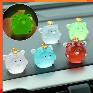 New Luminous Cute Crown Pig Decoration Car Dashboard Resin Ornaments Mini Pig Night Fluorescence Decor Auto Interior Accessories