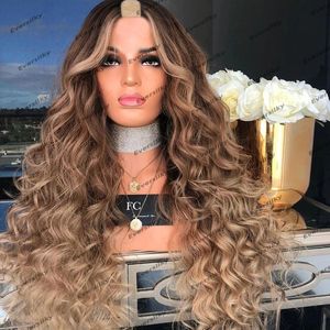 Ombre Golden Brown Light Blonde Loose Deep Wave 1x4 Opening U Part Human Hair Wigs for Black Women Glueless Long U Part Wigs