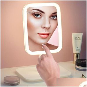 Mirrors Led Vanity Mirror Intelligent Adjustable Threecolor Light Desktop Fill One Touch Charging Model Drop Delivery Home Garden Dhg9R