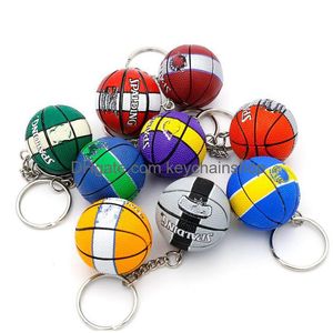 Keychains Lanyards Wholesale 40 Style PU Basketball 3D Sports Player Ball Key Chains Mini Souvenirs Keyring Gift For Men Boys Fans DHWF5