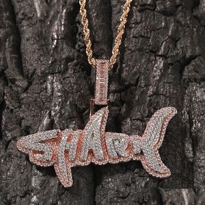 Colares com Pingente Hip Hop Letras de Tubarão Colar Jóias Para Mulheres Masculinas Banhadas a Ouro Real Drop Delivery Pingentes Dhjyc