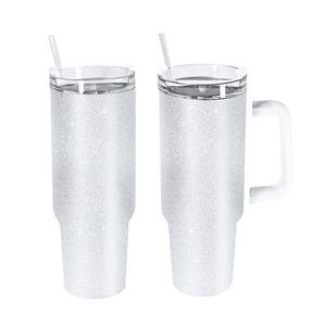 40oz Glitter Sublimation Tumbler Double Wall Stainless Steel Water Cup Car Mugs with Handle L01