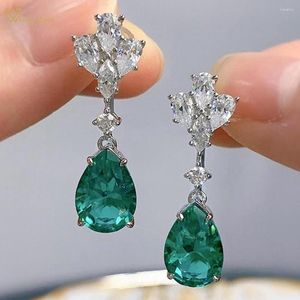 Orecchini pendenti Wong Rain Vintage 925 Sterling Silver 12 8MM Pear Cut Paraiba Tourmaline Gemstone Water Drop Jewelry Regalo di Natale