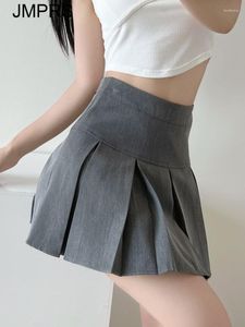 Röcke JMPRS Hohe Taille Frauen Faltenrock Sommer Mode JK Mini Koreanische Schuluniform Schwarz Grau Reißverschluss Schlanke Mädchen