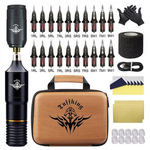 Kits de armas de tatuagem Conjunto de máquinas de tatuagem sem fio profissional Rotativo Kit de máquinas de tatuagem sem fio Interface RCA com cartuchos Suprimentos para conjuntos de tatuagens 230607