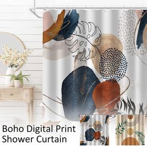 Curtain Boho Shower Waterproof Bathroom With 12 Hooks 72" X Modern Set Leaves Plant Neutral