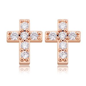 Stud Hip Hop Charm Cross Earring Bling 18K Real Gold Plated 925 Sterling Sier Prevent Allergy Earrings For Women Gift Drop Delivery J Dhqvi