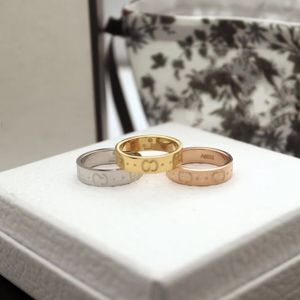 Original branded engrave 4mm G band Ring 18K Gold Silver Rose Titanium Steel letter Rings Women men designer lovers wedding Jewelry Lady Party Gifts size 6 7 8 9