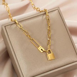 Collane con ciondolo Love Lock Gioielli in acciaio al titanio Street Hip Hop Moda donna Placcato oro 18 carati Catena a maglie clavicola Collana girocollo Lady Gift