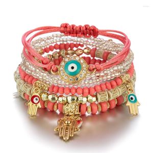 Charm Bracelets 6 Pcs/Set Beads Strand Fatima Hand Bracelet Set For Women Love Heart Hamsa Jewelry Bohemia Braclets 2023