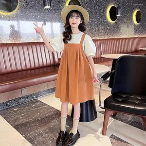 Dziewczyna sukienki Korea Teens Girls Summer Kids Casual School Dress T-shirt Suspirt Suspiser Party Ubranie Księżniczka