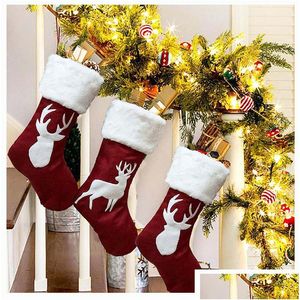 Christmas Decorations Tree Ornament Sock For Kid Gift Bag Deer Printed Large Stocking Xmas Party Decoration Pendant Dbc Vt0750 Drop Dhuah