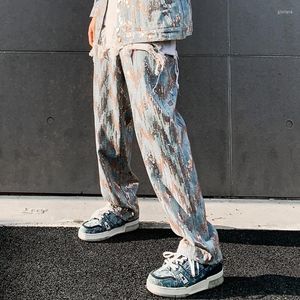Mäns jeans rak ben paljetter designer mens koreanska modetrender hip hop streetwear kläder tonåring dansare scen show denim byxor