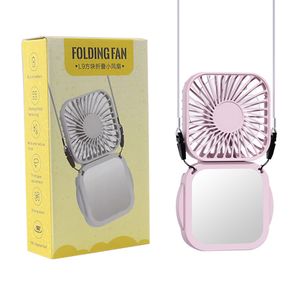Vanity Mirror Hanging Neck Fans Portable Folding Handheld Mini Fan USB Rechargeable Small Personal Hands Free Necklace Fans for Travel Outdoors Indoors