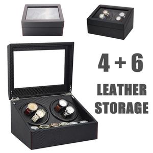 4 6 Automatic Watch Cases Winder Wooden Dual 2 Motor Storage Box Organizer Display Rack Stand Black265V