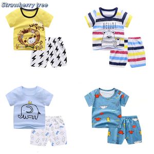 Completi di abbigliamento Neonati maschi Cartoon 100% cotone Bambini TShirt Pantaloncini 2PCS Abiti Estate nata manica corta Bambini Magliette Vestiti 230607