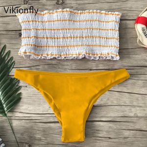 Women's Swimwear Vikionfly Strips Bandeau Bikini Women Swimsuit 2023 Sexy Brazilian Strapless Bathing Suit Swimming Wear For Ladies