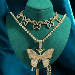 Chains 2Pcs/Set Iced Out Big Butterfly Rhinestone Pendant Necklace Women Hollow Crystal Choker Fashion Party Jewelry