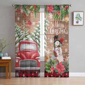 Занавеска снежинка Рождество снеговик Redwood Truck Sheer Curtains Home Window Decor Voile Tulle для гостиной кухни спальни