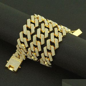 Bracelet Necklace Cuban Link Chain Set Heavy 18K Gold Plated Metal Zircon For Boys Girls Design Buckle Fashion Jewelry Drop Deliver Dhprd