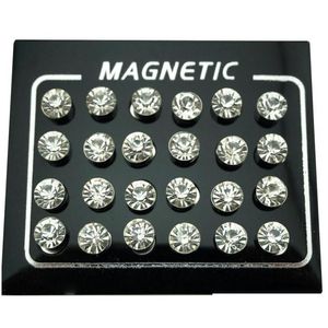 Stud Regelin 12 Pair/Lot 4/5/6/7Mm Round Crystal Rhinestone Magnet Earring Puck Women Mens Magnetic Fake Ear Plug Jewelry Drop Deliv Dhgy5