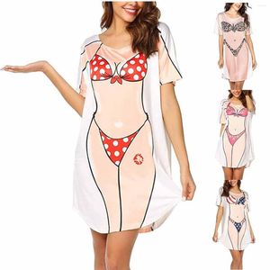 Casual Dresses Women'S Loose Fitting Beach Style Dress Short Sleeved Sexy Bikini Printed Dresslong For Women Party Vintage